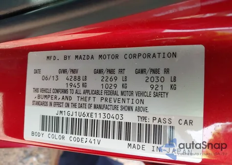 2014 Mazda Mazda6 I Sport from USA, damaged, VIN JM1GJ1U6XE1130403